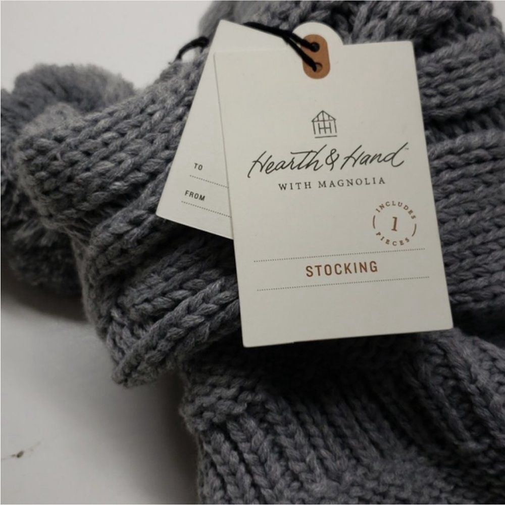 Hearth & Hand Set of 2 Gray Cable Knit Tassels Christmas Holiday Stockings New! - Picture 2 of 6